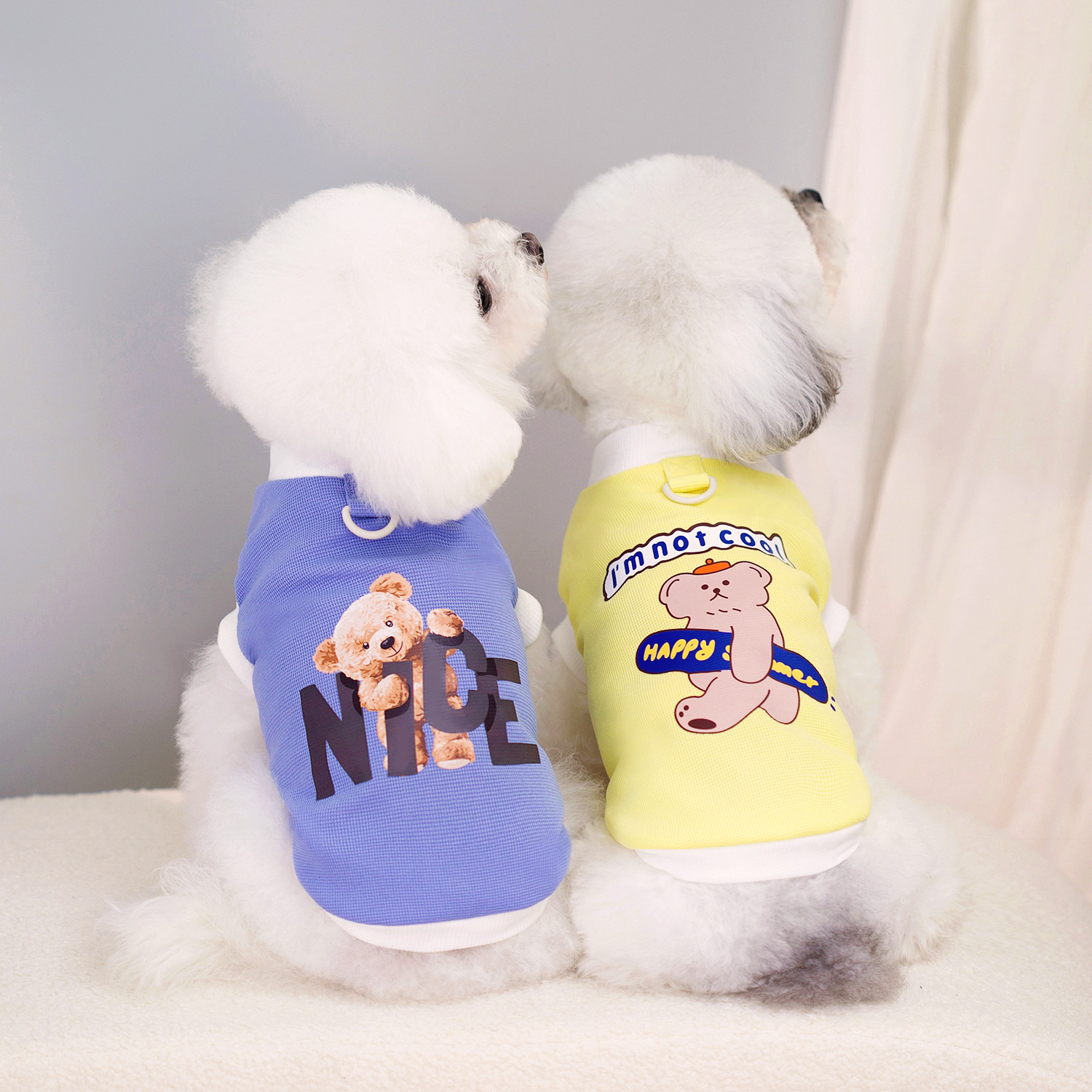 ワッフルプリント Tシャツ　ペット犬服 ペット服 春夏 ビションテディ ペットベスト スリング